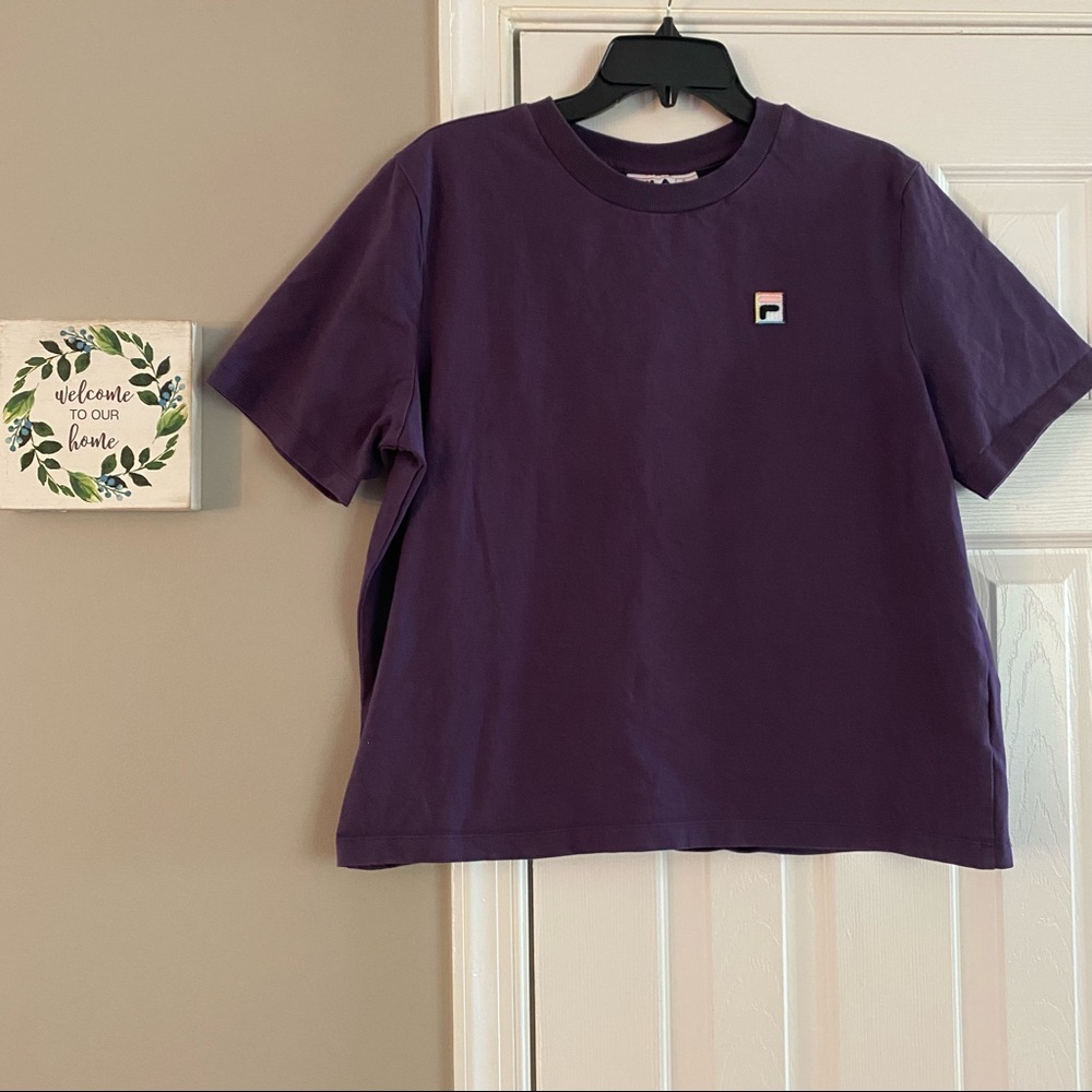 Fila Cropped Jersey Crew Neck Logo Tee Purple XL Y2K Vibes Athletic Streetwear